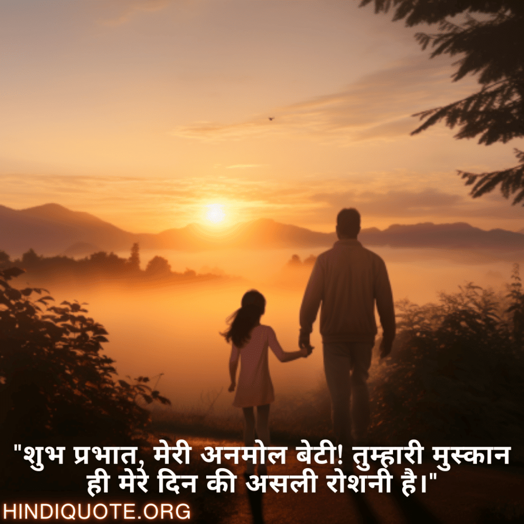 Good morning Wishes In Hindi For Your Daughter "शुभ प्रभात, मेरी अनमोल बेटी! तुम्हारी मुस्कान ही मेरे दिन की असली रोशनी है।"