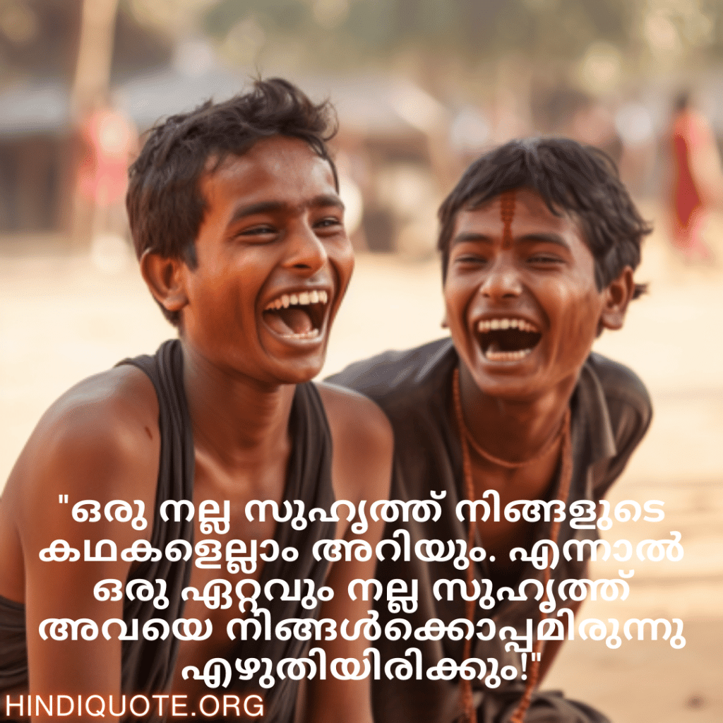 Malayalam Funny Quotes For Friends "ഒരു നല്ല സുഹൃത്ത് നിങ്ങളുടെ കഥകളെല്ലാം അറിയും. എന്നാൽ ഒരു ഏറ്റവും നല്ല സുഹൃത്ത് അവയെ നിങ്ങൾക്കൊപ്പമിരുന്നു എഴുതിയിരിക്കും!"