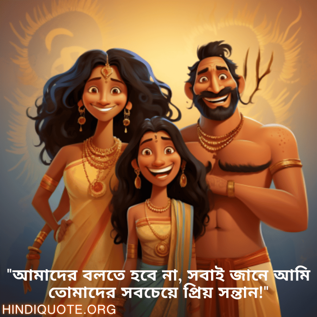 Funny Quotes In Bengali For Your Parents "আমাদের বলতে হবে না, সবাই জানে আমি তোমাদের সবচেয়ে প্রিয় সন্তান!"