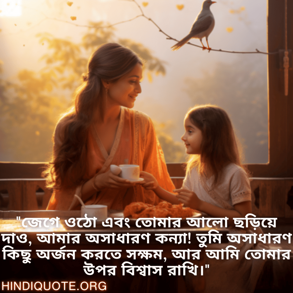 "জেগে ওঠো এবং তোমার আলো ছড়িয়ে দাও, আমার অসাধারণ কন্যা! তুমি অসাধারণ কিছু অর্জন করতে সক্ষম, আর আমি তোমার উপর বিশ্বাস রাখি।"
