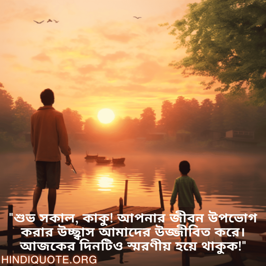 "শুভ সকাল, কাকু! আপনার জীবন উপভোগ করার উচ্ছ্বাস আমাদের উজ্জীবিত করে। আজকের দিনটিও স্মরণীয় হয়ে থাকুক!"
