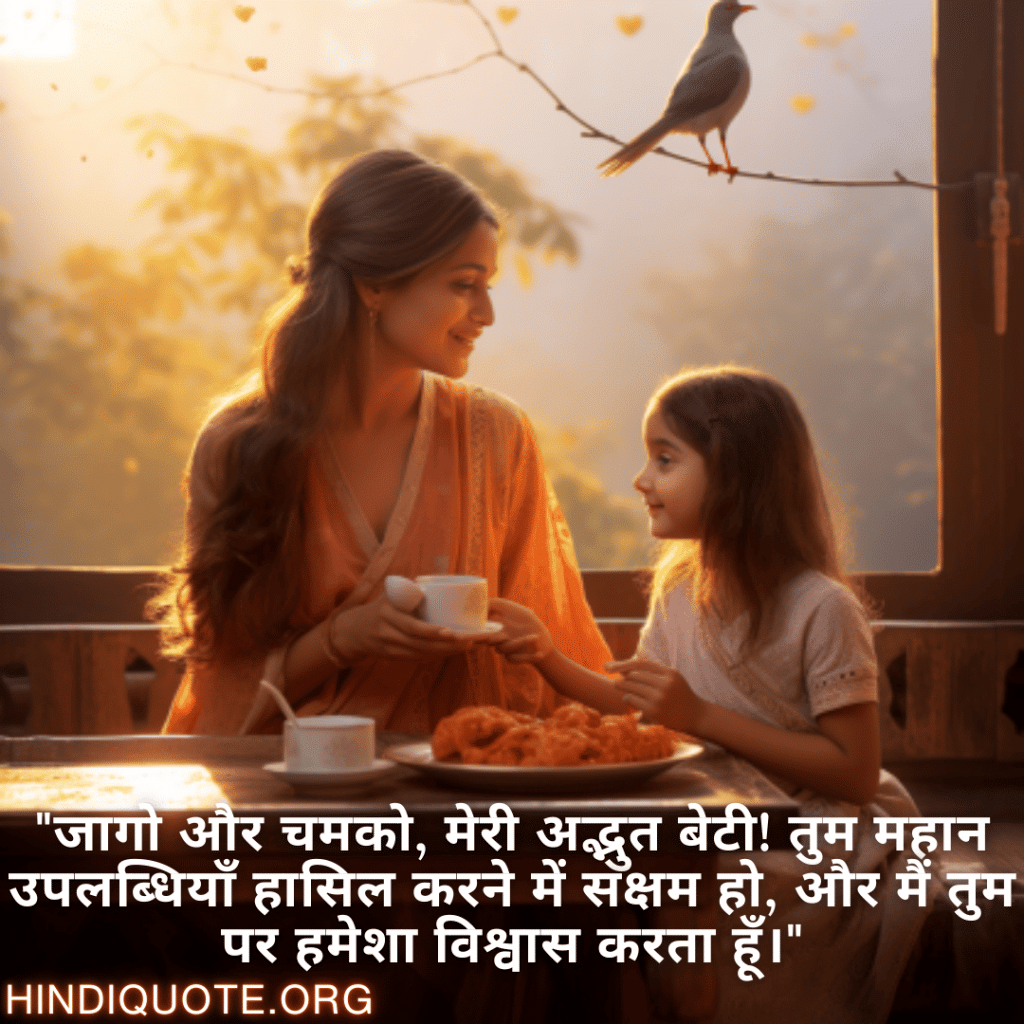 "जागो और चमको, मेरी अद्भुत बेटी! तुम महान उपलब्धियाँ हासिल करने में सक्षम हो, और मैं तुम पर हमेशा विश्वास करता हूँ।"