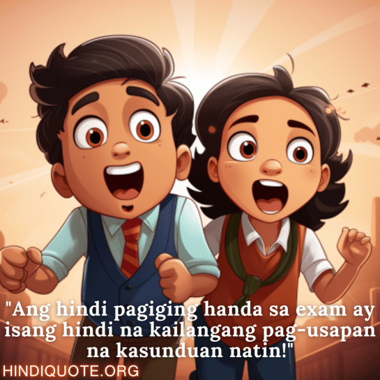 Funny Quotes In Tagalog For Your Classmate "Ang hindi pagiging handa sa exam ay isang hindi na kailangang pag-usapan na kasunduan natin!"