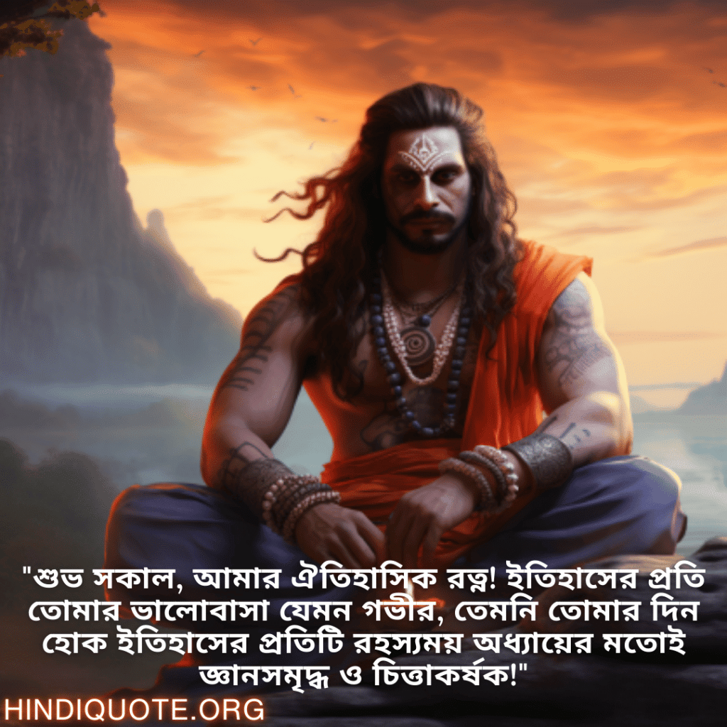 "শুভ সকাল, আমার ঐতিহাসিক রত্ন! ইতিহাসের প্রতি তোমার ভালোবাসা যেমন গভীর, তেমনি তোমার দিন হোক ইতিহাসের প্রতিটি রহস্যময় অধ্যায়ের মতোই জ্ঞানসমৃদ্ধ ও চিত্তাকর্ষক!"