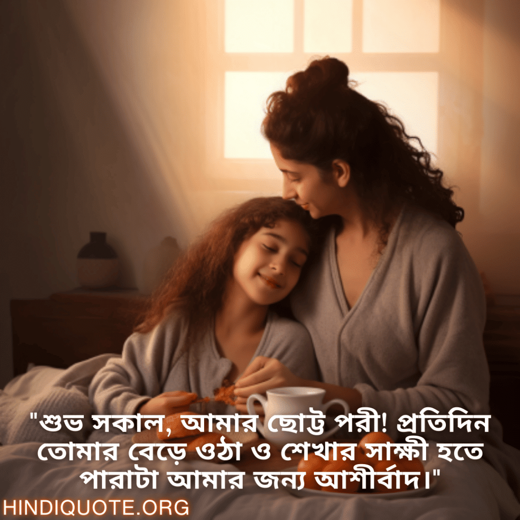 "শুভ সকাল, আমার ছোট্ট পরী! প্রতিদিন তোমার বেড়ে ওঠা ও শেখার সাক্ষী হতে পারাটা আমার জন্য আশীর্বাদ।"