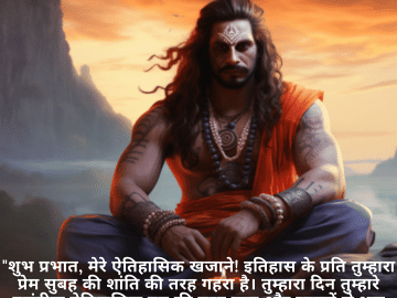 "शुभ प्रभात, मेरे ऐतिहासिक खजाने! इतिहास के प्रति तुम्हारा प्रेम सुबह की शांति की तरह गहरा है। तुम्हारा दिन तुम्हारे पसंदीदा ऐतिहासिक युग की तरह ज्ञान और रहस्यों से भरा हो!"