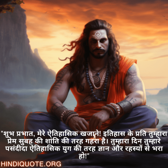 "शुभ प्रभात, मेरे ऐतिहासिक खजाने! इतिहास के प्रति तुम्हारा प्रेम सुबह की शांति की तरह गहरा है। तुम्हारा दिन तुम्हारे पसंदीदा ऐतिहासिक युग की तरह ज्ञान और रहस्यों से भरा हो!"