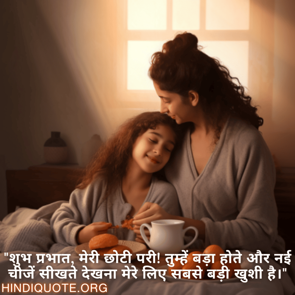 "शुभ प्रभात, मेरी छोटी परी! तुम्हें बड़ा होते और नई चीजें सीखते देखना मेरे लिए सबसे बड़ी खुशी है।"