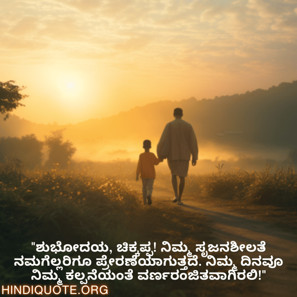 "ಶುಭೋದಯ, ಚಿಕ್ಕಪ್ಪ! ನಿಮ್ಮ ಸೃಜನಶೀಲತೆ ನಮಗೆಲ್ಲರಿಗೂ ಪ್ರೇರಣೆಯಾಗುತ್ತದೆ. ನಿಮ್ಮ ದಿನವೂ ನಿಮ್ಮ ಕಲ್ಪನೆಯಂತೆ ವರ್ಣರಂಜಿತವಾಗಿರಲಿ!"