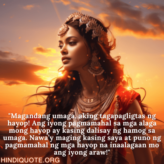 "Magandang umaga, aking tagapagligtas ng hayop! Ang iyong pagmamahal sa mga alaga mong hayop ay kasing dalisay ng hamog sa umaga. Nawa’y maging kasing saya at puno ng pagmamahal ng mga hayop na inaalagaan mo ang iyong araw!"