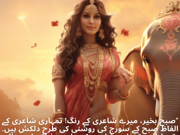 "صبح بخیر، میرے شاعری کے رنگ! تمہاری شاعری کے الفاظ صبح کے سورج کی روشنی کی طرح دلکش ہیں۔ تمہارا دن تمہاری شاعری کی طرح جذباتی اور متاثر کن ہو!"