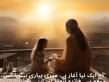 "آج ایک نیا آغاز ہے، میری پیاری بیٹی! اس موقع سے فائدہ اٹھاؤ اور اپنی روشنی سے دنیا کو منور کرو!"