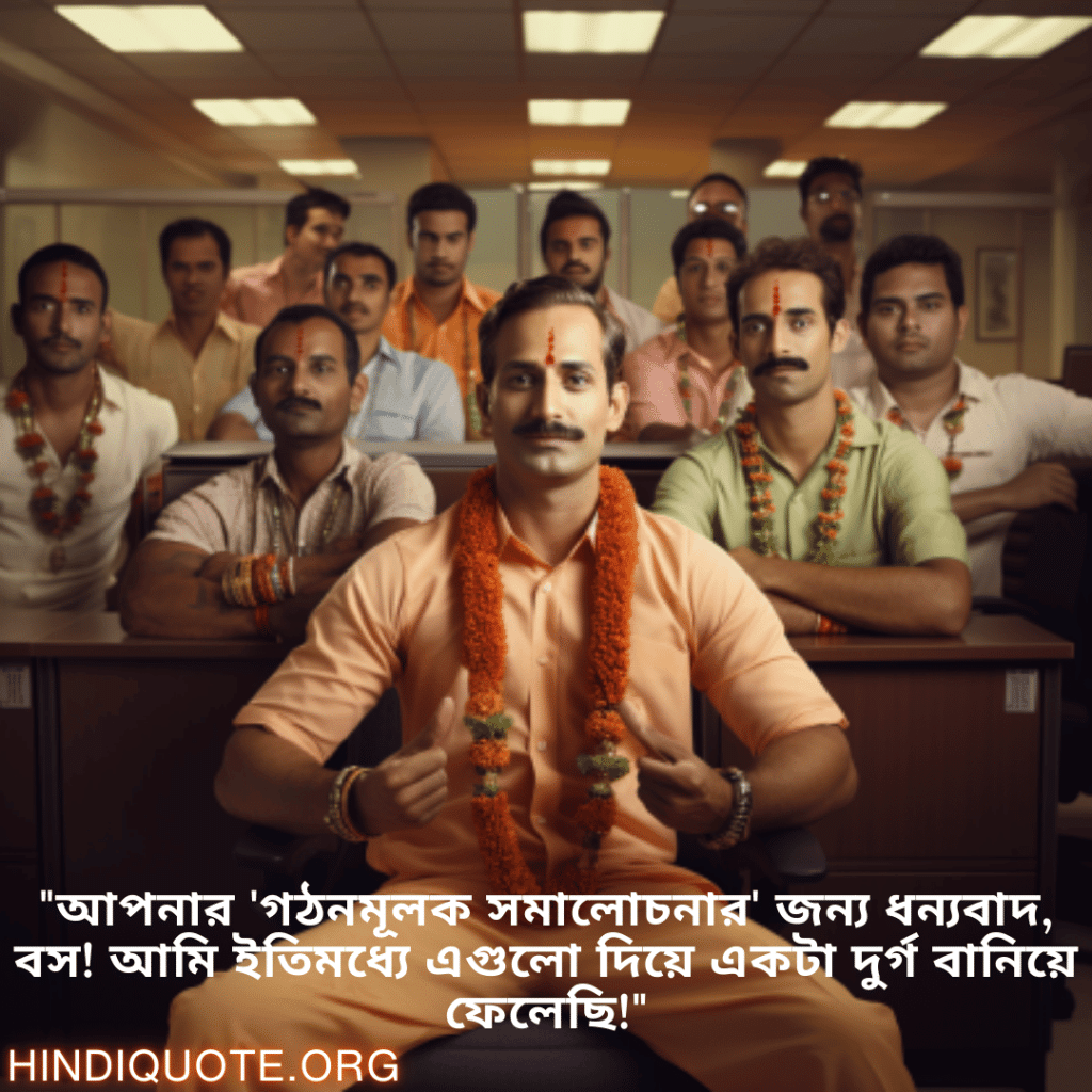 "আপনার 'গঠনমূলক সমালোচনার' জন্য ধন্যবাদ, বস! আমি ইতিমধ্যে এগুলো দিয়ে একটা দুর্গ বানিয়ে ফেলেছি!"