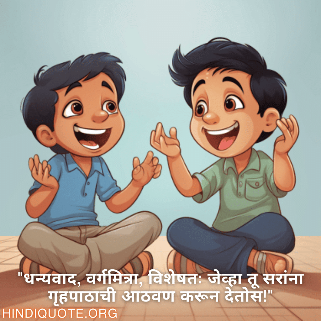 "धन्यवाद, वर्गमित्रा, विशेषतः जेव्हा तू सरांना गृहपाठाची आठवण करून देतोस!"