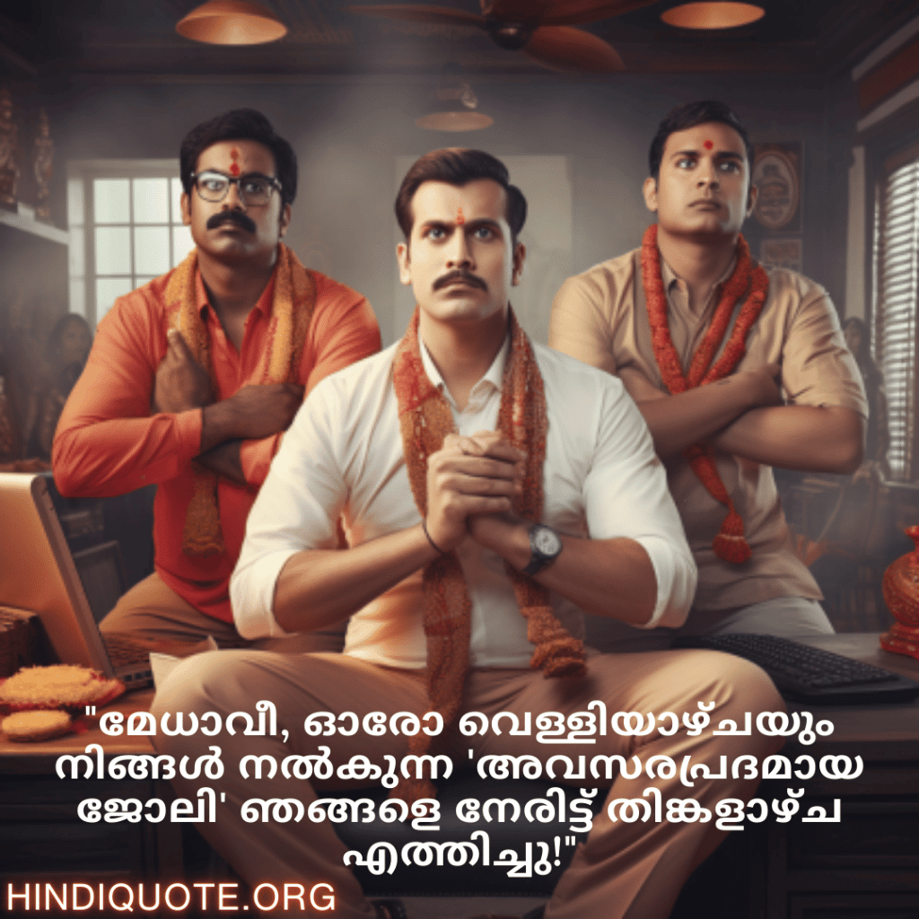 "മേധാവീ, ഓരോ വെള്ളിയാഴ്ചയും നിങ്ങൾ നൽകുന്ന 'അവസരപ്രദമായ ജോലി' ഞങ്ങളെ നേരിട്ട് തിങ്കളാഴ്ച എത്തിച്ചു!"