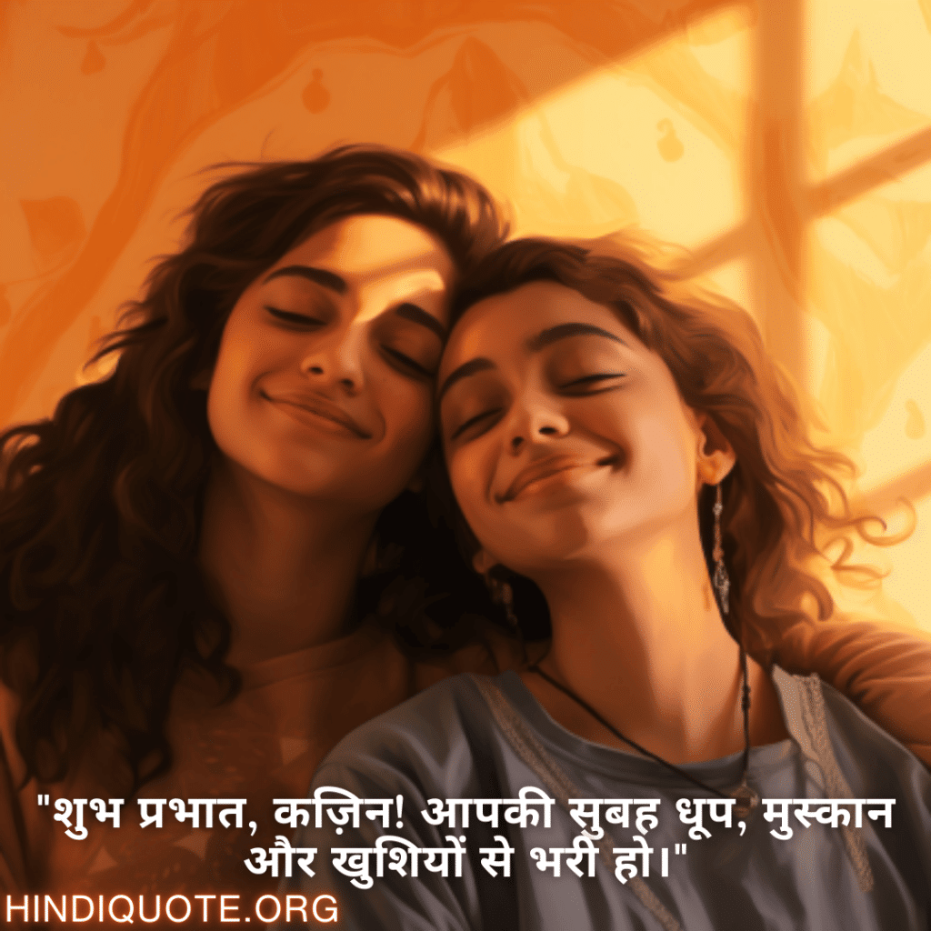 Good morning Shayari For Your Cousin "शुभ प्रभात, कज़िन! आपकी सुबह धूप, मुस्कान और खुशियों से भरी हो।"