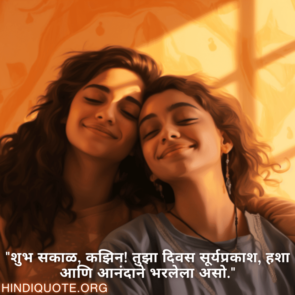 Good morning Wishes In Marathi For Your Cousin "शुभ सकाळ, कझिन! तुझा दिवस सूर्यप्रकाश, हशा आणि आनंदाने भरलेला असो."