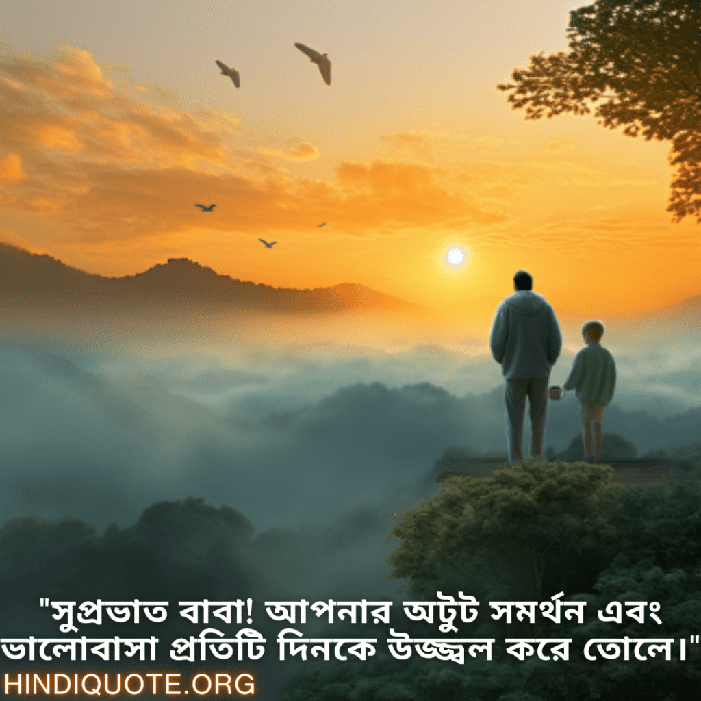 Good morning Quotes In Bengali For Your Father "সুপ্রভাত বাবা! আপনার অটুট সমর্থন এবং ভালোবাসা প্রতিটি দিনকে উজ্জ্বল করে তোলে।"