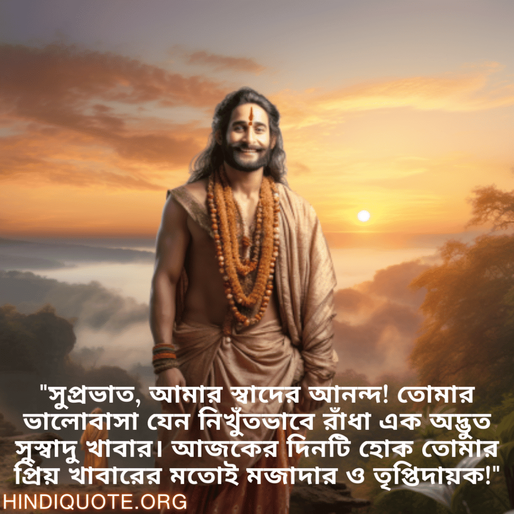 Good morning Quotes In Bengali For Your Boyfriend "সুপ্রভাত, আমার স্বাদের আনন্দ! তোমার ভালোবাসা যেন নিখুঁতভাবে রাঁধা এক অদ্ভুত সুস্বাদু খাবার। আজকের দিনটি হোক তোমার প্রিয় খাবারের মতোই মজাদার ও তৃপ্তিদায়ক!"
