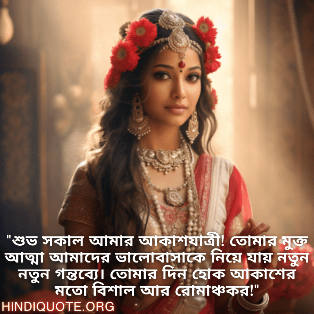 Good morning Quotes In Bengali For Your Girlfriend "শুভ সকাল আমার আকাশযাত্রী! তোমার মুক্ত আত্মা আমাদের ভালোবাসাকে নিয়ে যায় নতুন নতুন গন্তব্যে। তোমার দিন হোক আকাশের মতো বিশাল আর রোমাঞ্চকর!"