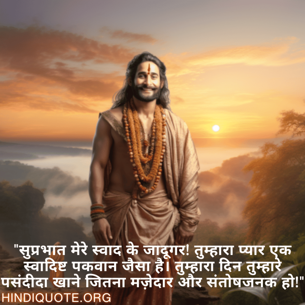 Good morning Shayari in Hindi For Your Boyfriend "सुप्रभात मेरे स्वाद के जादूगर! तुम्हारा प्यार एक स्वादिष्ट पकवान जैसा है। तुम्हारा दिन तुम्हारे पसंदीदा खाने जितना मज़ेदार और संतोषजनक हो!"