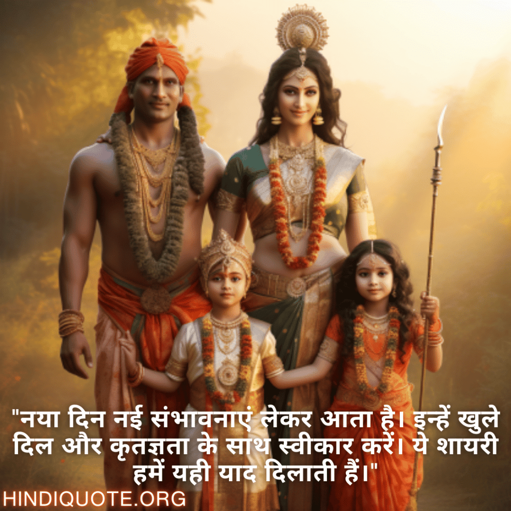 Good morning Shayari in Hindi For Your Family "नया दिन नई संभावनाएं लेकर आता है। इन्हें खुले दिल और कृतज्ञता के साथ स्वीकार करें। ये शायरी हमें यही याद दिलाती हैं।"