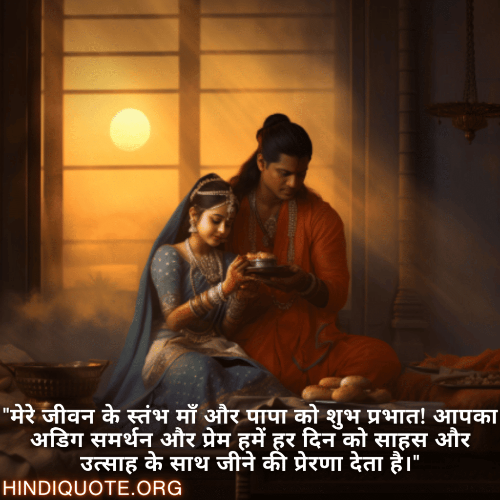 "मेरे जीवन के स्तंभ माँ और पापा को शुभ प्रभात! आपका अडिग समर्थन और प्रेम हमें हर दिन को साहस और उत्साह के साथ जीने की प्रेरणा देता है।"