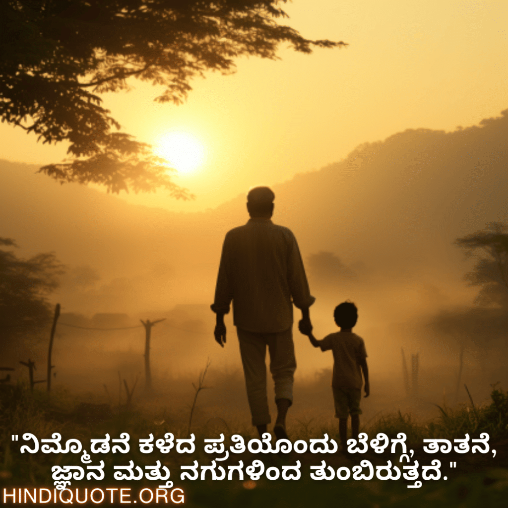 Good morning Quotes In Kannada For Your Grandfather "ನಿಮ್ಮೊಡನೆ ಕಳೆದ ಪ್ರತಿಯೊಂದು ಬೆಳಿಗ್ಗೆ, ತಾತನೆ, ಜ್ಞಾನ ಮತ್ತು ನಗುಗಳಿಂದ ತುಂಬಿರುತ್ತದೆ."