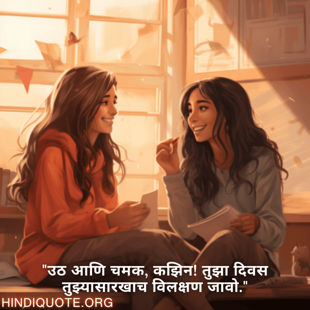 Good morning Wishes In Marathi For Your Cousin "उठ आणि चमक, कझिन! तुझा दिवस तुझ्यासारखाच विलक्षण जावो."