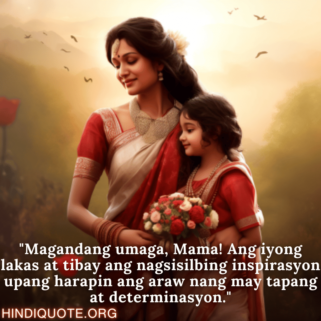Good morning Quotes Tagalog For Your Mother "Magandang umaga, Mama! Ang iyong lakas at tibay ang nagsisilbing inspirasyon upang harapin ang araw nang may tapang at determinasyon."