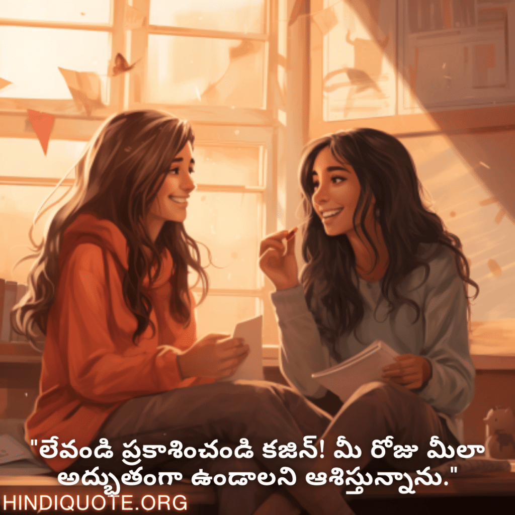 Good morning Wishes In Telugu For Your Cousin "లేవండి ప్రకాశించండి కజిన్! మీ రోజు మీలా అద్భుతంగా ఉండాలని ఆశిస్తున్నాను."