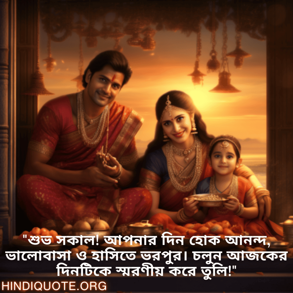 Good morning Quotes In Bengali For Your Family "শুভ সকাল! আপনার দিন হোক আনন্দ, ভালোবাসা ও হাসিতে ভরপুর। চলুন আজকের দিনটিকে স্মরণীয় করে তুলি!"