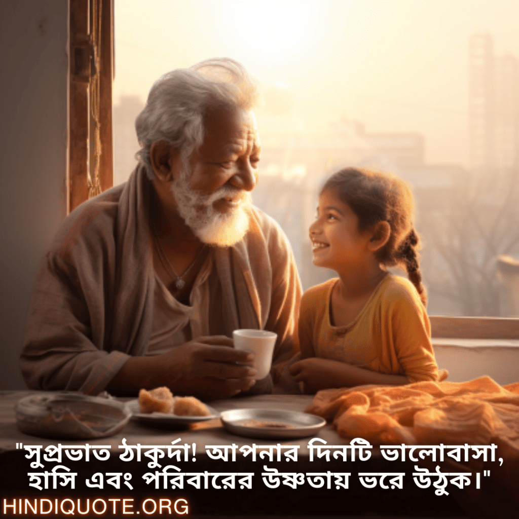 Good morning Quotes In Bengali For Your Grandfather "সুপ্রভাত ঠাকুর্দা! আপনার দিনটি ভালোবাসা, হাসি এবং পরিবারের উষ্ণতায় ভরে উঠুক।"