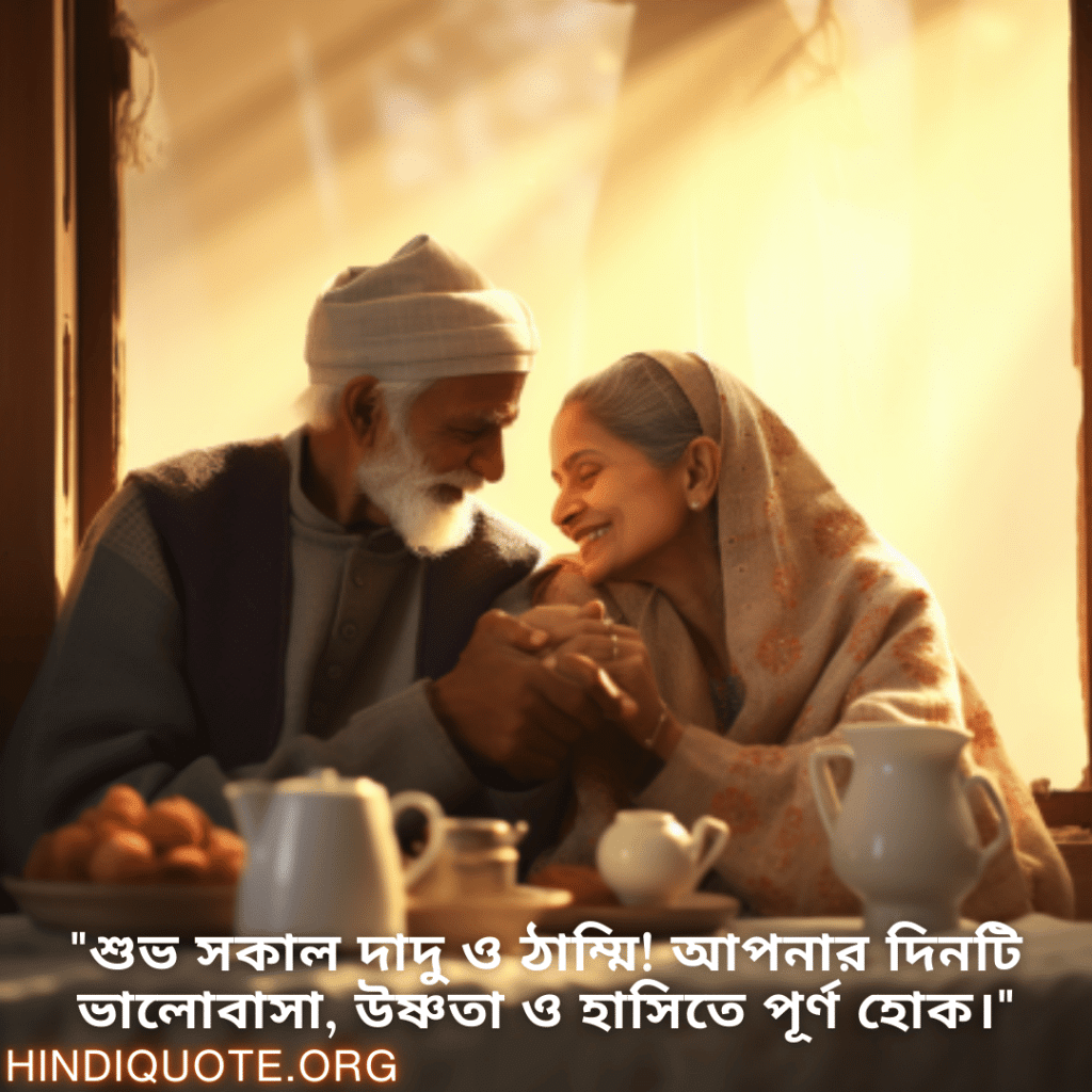 Good morning Wishes In Bengali For Grandparents "শুভ সকাল দাদু ও ঠাম্মি! আপনার দিনটি ভালোবাসা, উষ্ণতা ও হাসিতে পূর্ণ হোক।"
