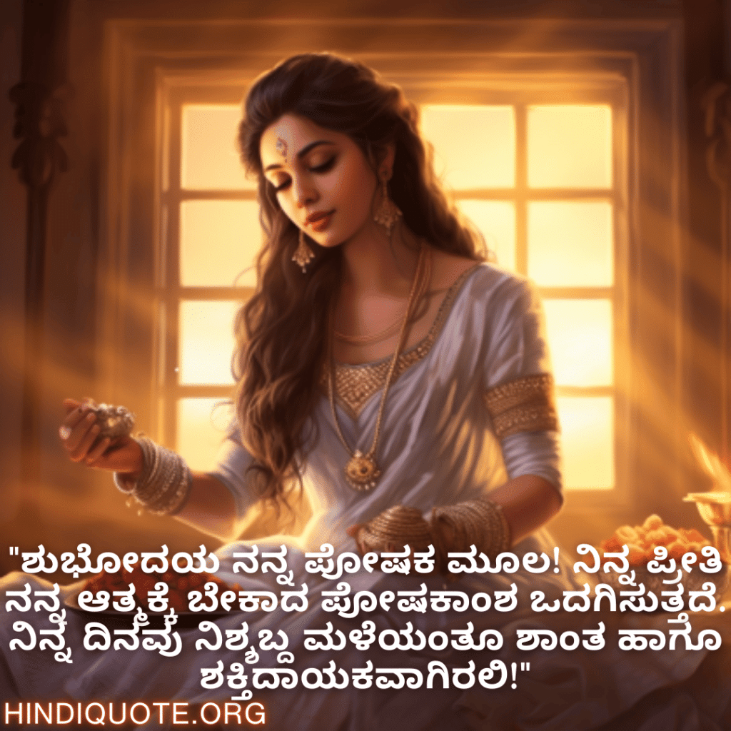 Good morning Quotes In Kannada For Your Girlfriend "ಶುಭೋದಯ ನನ್ನ ಪೋಷಕ ಮೂಲ! ನಿನ್ನ ಪ್ರೀತಿ ನನ್ನ ಆತ್ಮಕ್ಕೆ ಬೇಕಾದ ಪೋಷಕಾಂಶ ಒದಗಿಸುತ್ತದೆ. ನಿನ್ನ ದಿನವು ನಿಶ್ಶಬ್ದ ಮಳೆಯಂತೂ ಶಾಂತ ಹಾಗೂ ಶಕ್ತಿದಾಯಕವಾಗಿರಲಿ!"