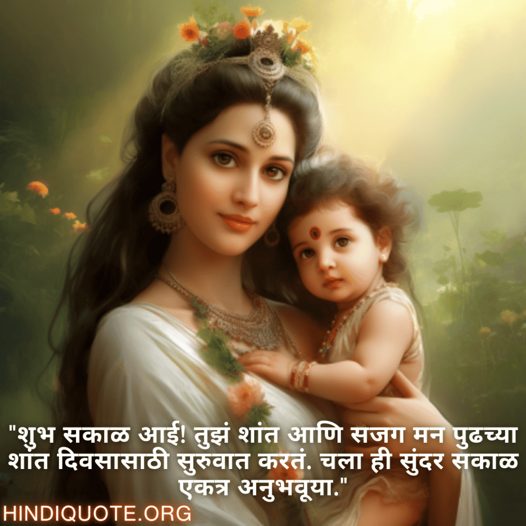 Good morning Wishes In Marathi For Your Mother "शुभ सकाळ आई! तुझं शांत आणि सजग मन पुढच्या शांत दिवसासाठी सुरुवात करतं. चला ही सुंदर सकाळ एकत्र अनुभवूया."