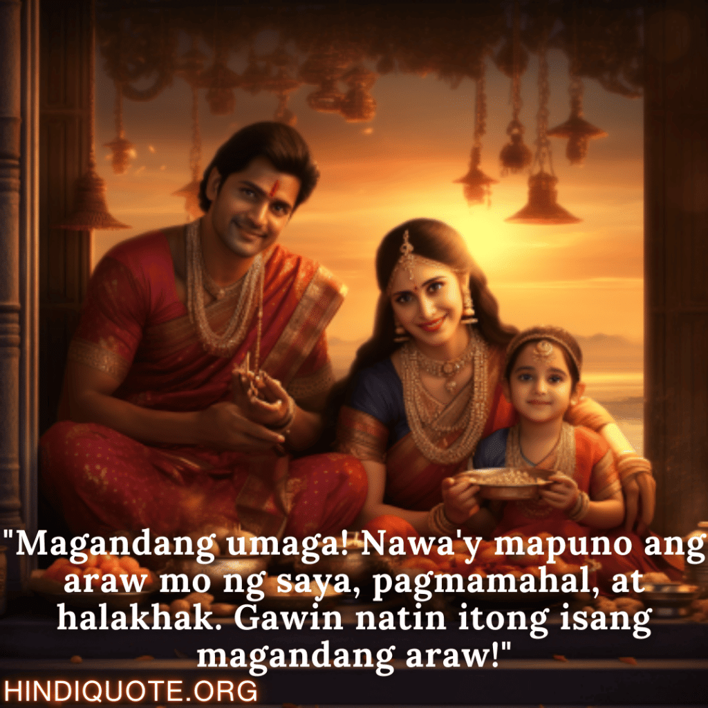 Good morning Quotes Tagalog For Your Family "Magandang umaga! Nawa'y mapuno ang araw mo ng saya, pagmamahal, at halakhak. Gawin natin itong isang magandang araw!"