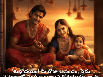 Good morning Quotes In Telugu For Family "శుభోదయం! మీ రోజు ఆనందం, ప్రేమ, నవ్వులతో నిండి ఉండాలని కోరుకుంటున్నాను. ఈ రోజు మనం గొప్పదిగా మార్చేద్దాం!"
