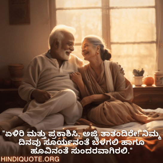 Good morning Wishes In Kannada For Grandparents "ಏಳಿರಿ ಮತ್ತು ಪ್ರಕಾಶಿಸಿ, ಅಜ್ಜಿ ತಾತಂದಿರೇ! ನಿಮ್ಮ ದಿನವು ಸೂರ್ಯನಂತೆ ಬೆಳಗಲಿ ಹಾಗೂ ಹೂವಿನಂತೆ ಸುಂದರವಾಗಿರಲಿ."