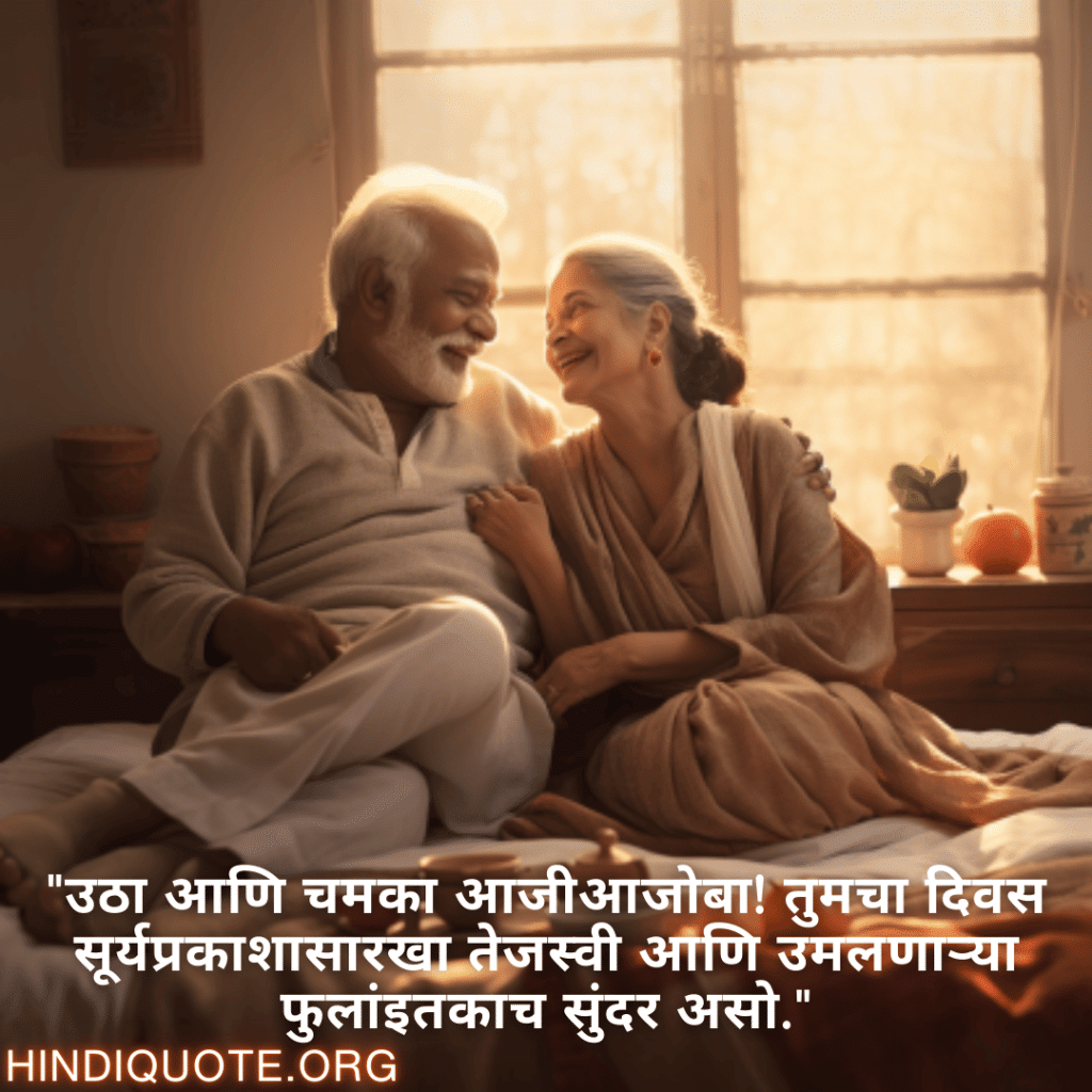 Good morning Wishes In Marathi For Grandparents "उठा आणि चमका आजीआजोबा! तुमचा दिवस सूर्यप्रकाशासारखा तेजस्वी आणि उमलणाऱ्या फुलांइतकाच सुंदर असो."