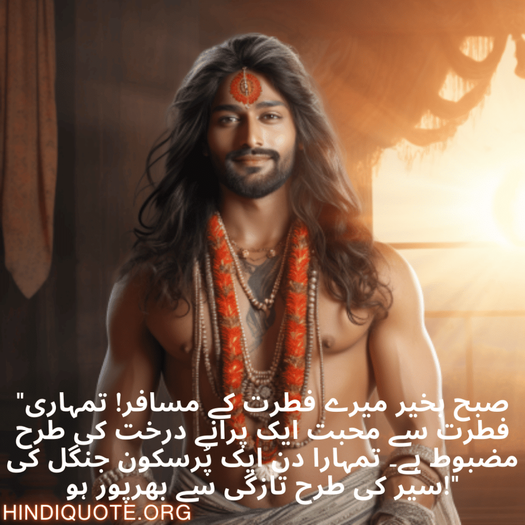 Good morning Quotes In Urdu For Your Boyfriend "صبح بخیر میرے فطرت کے مسافر! تمہاری فطرت سے محبت ایک پرانے درخت کی طرح مضبوط ہے۔ تمہارا دن ایک پُرسکون جنگل کی سیر کی طرح تازگی سے بھرپور ہو!"