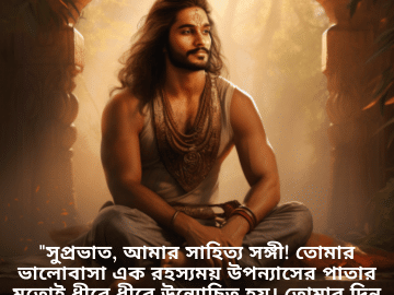 Good morning Quotes In Bengali For Your Boyfriend "সুপ্রভাত, আমার সাহিত্য সঙ্গী! তোমার ভালোবাসা এক রহস্যময় উপন্যাসের পাতার মতোই ধীরে ধীরে উন্মোচিত হয়। তোমার দিন হোক তোমার প্রিয় বইয়ের মতোই রোমাঞ্চকর!"