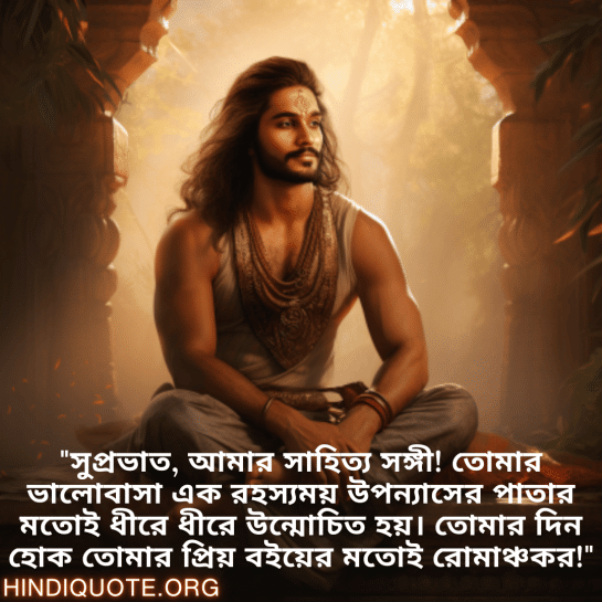 Good morning Quotes In Bengali For Your Boyfriend "সুপ্রভাত, আমার সাহিত্য সঙ্গী! তোমার ভালোবাসা এক রহস্যময় উপন্যাসের পাতার মতোই ধীরে ধীরে উন্মোচিত হয়। তোমার দিন হোক তোমার প্রিয় বইয়ের মতোই রোমাঞ্চকর!"