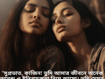 Good morning Wishes In Bengali For Your Cousin "সুপ্রভাত, কাজিন! তুমি আমার জীবনে অনেক আনন্দ ও ইতিবাচকতা নিয়ে আসো। তুমি যেমন, তার জন্যই ধন্যবাদ।"