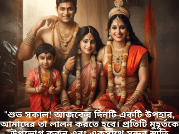 Good morning Quotes In Bengali For Your Family "শুভ সকাল! আজকের দিনটি একটি উপহার, আমাদের তা লালন করতে হবে। প্রতিটি মুহূর্তকে উপভোগ করুন এবং একসাথে সুন্দর স্মৃতি তৈরি করুন।"