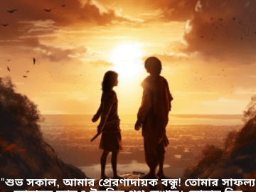 Good morning Wishes In Bengali For Your Friend "শুভ সকাল, আমার প্রেরণাদায়ক বন্ধু! তোমার সাফল্য আমাকে আরও উন্নতির পথ দেখায়। তোমার দিন হোক তোমার সাফল্যের মতোই ফলপ্রসূ ও আনন্দময়!"