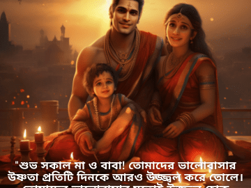 Good morning Wishes In Bengali For Your Parents "শুভ সকাল মা ও বাবা! তোমাদের ভালোবাসার উষ্ণতা প্রতিটি দিনকে আরও উজ্জ্বল করে তোলে। তোমাদের ভালোবাসার মতোই উজ্জ্বল হোক আজকের দিন!"