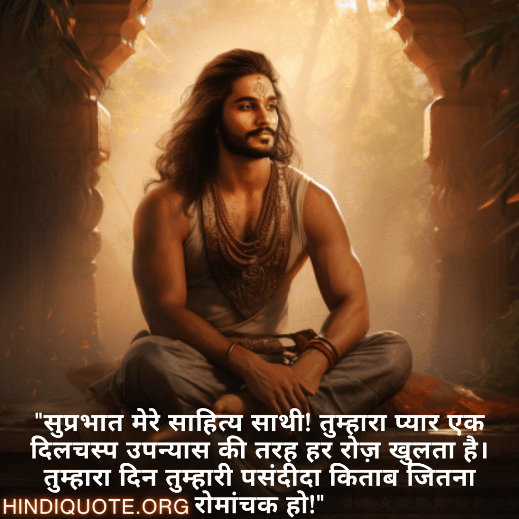 Good morning Shayari in Hindi For Your Boyfriend "सुप्रभात मेरे साहित्य साथी! तुम्हारा प्यार एक दिलचस्प उपन्यास की तरह हर रोज़ खुलता है। तुम्हारा दिन तुम्हारी पसंदीदा किताब जितना रोमांचक हो!"