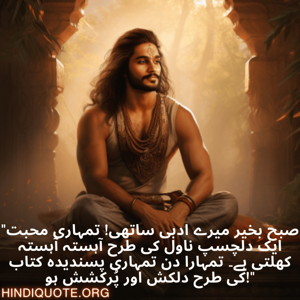 Good morning Quotes In Urdu For Your Boyfriend "صبح بخیر میرے ادبی ساتھی! تمہاری محبت ایک دلچسپ ناول کی طرح آہستہ آہستہ کھلتی ہے۔ تمہارا دن تمہاری پسندیدہ کتاب کی طرح دلکش اور پُرکشش ہو!"