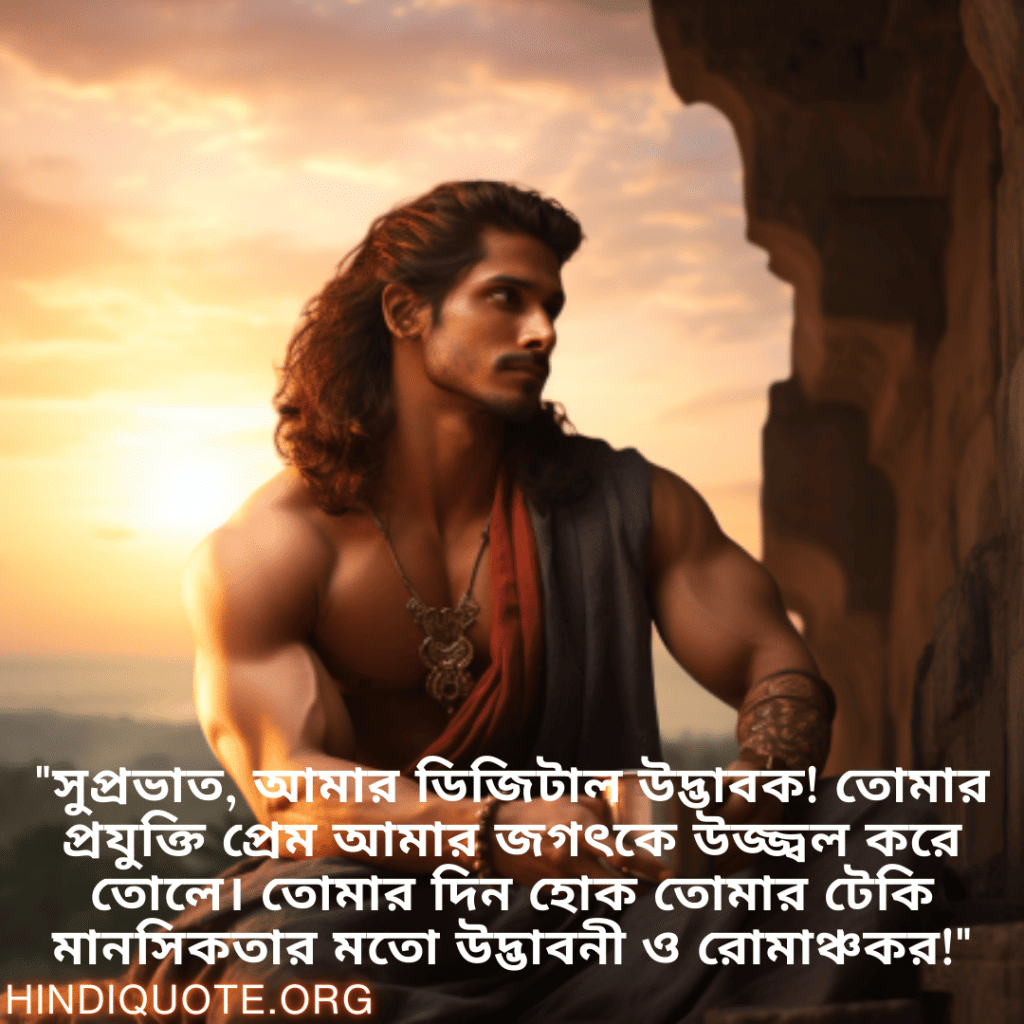 "সুপ্রভাত, আমার ডিজিটাল উদ্ভাবক! তোমার প্রযুক্তি প্রেম আমার জগৎকে উজ্জ্বল করে তোলে। তোমার দিন হোক তোমার টেকি মানসিকতার মতো উদ্ভাবনী ও রোমাঞ্চকর!"